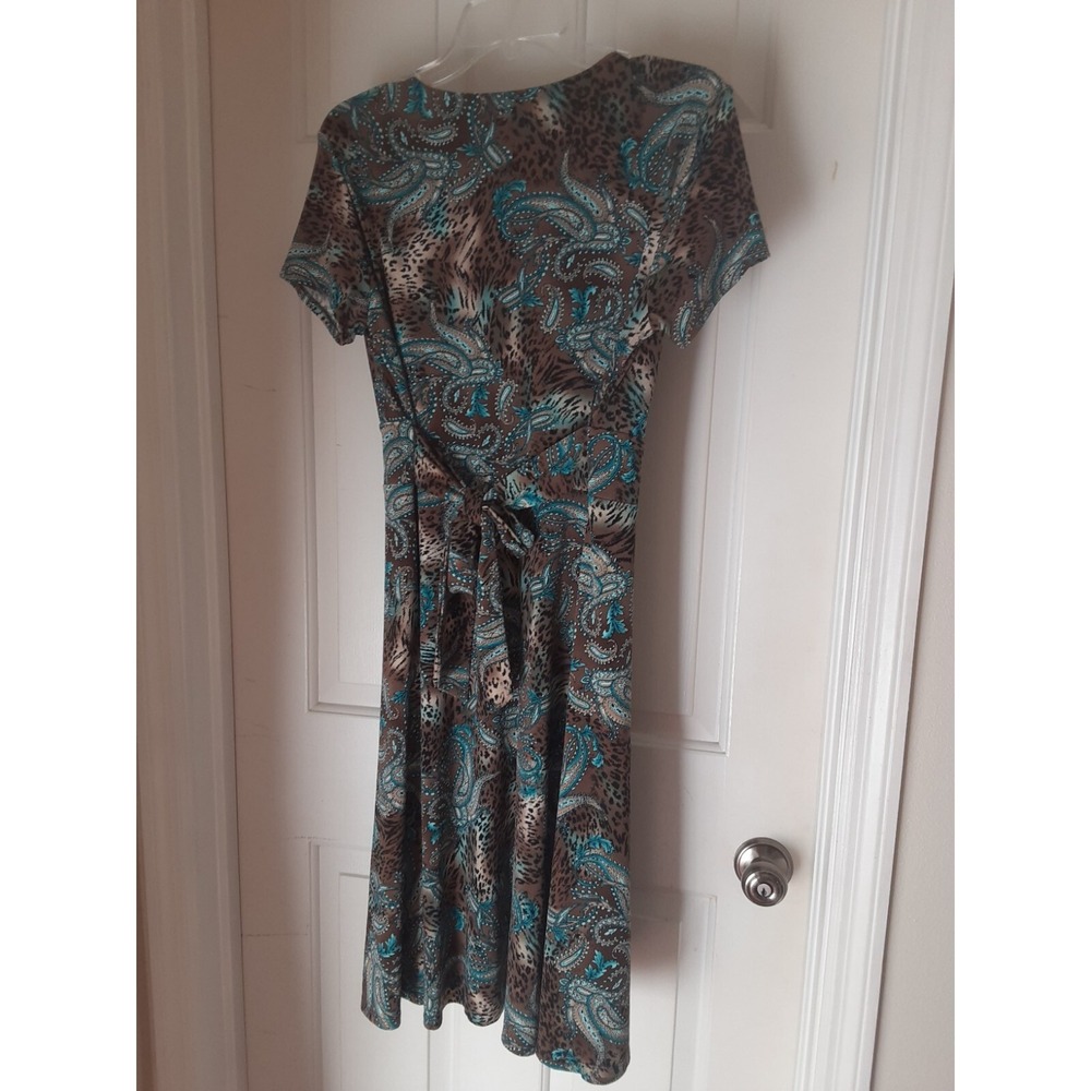 JM Collection Turq,Brn & Blk Paisley & Leopard Print Dress Size S - Picture 4 of 6